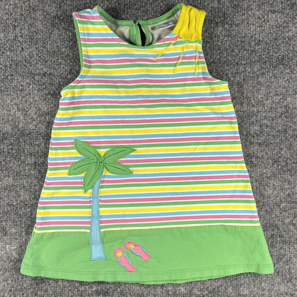 Florence Eiseman Girls 2T Pastel Striped Palm Tree Applique Knit Dress Vintage